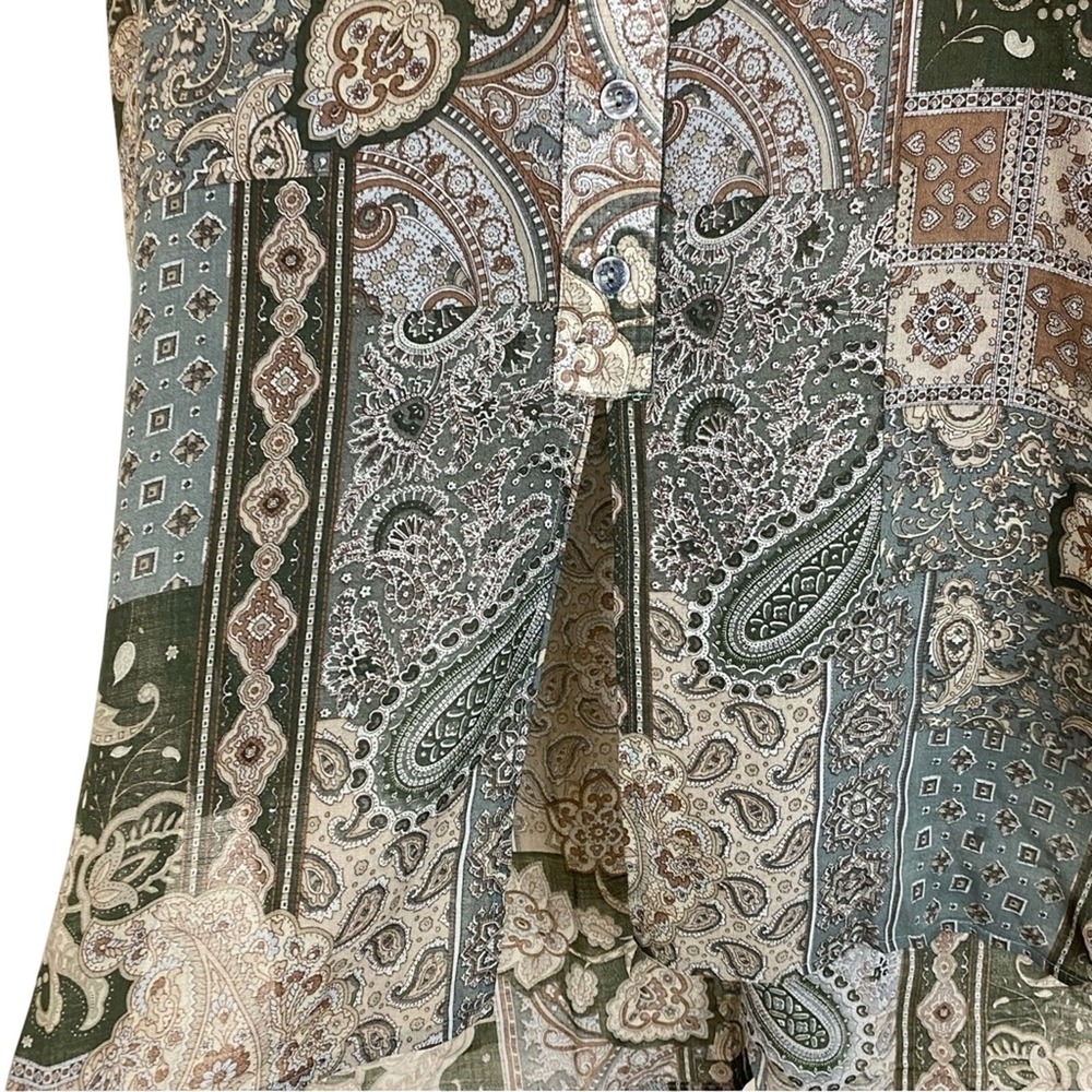 Vintage Aquascutum Paisley Patchwork Earthy Tone Wool blend Sheer Tunic Top 8 - Picture 3 of 7